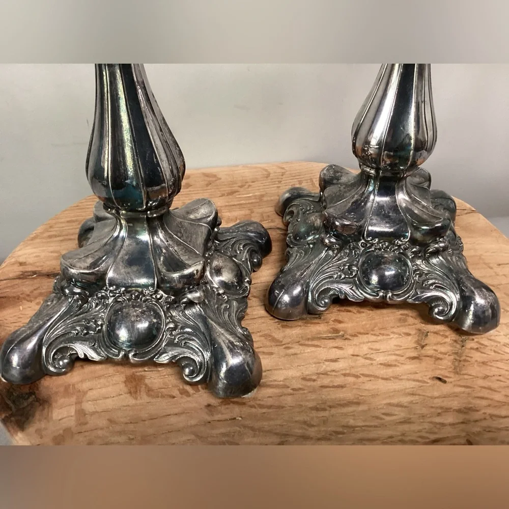 ⚫️ Vintage Beautiful & Ornate - Silver Plated “Heavy” Tapered Candle Holders
